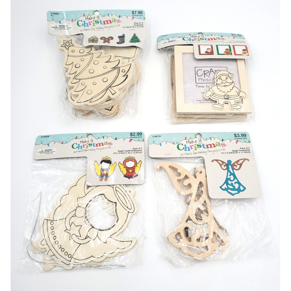 Hobby Lobby Wooden Ornament Christmas Lot of 4 Pkgs 19 Total Ornaments for Kids